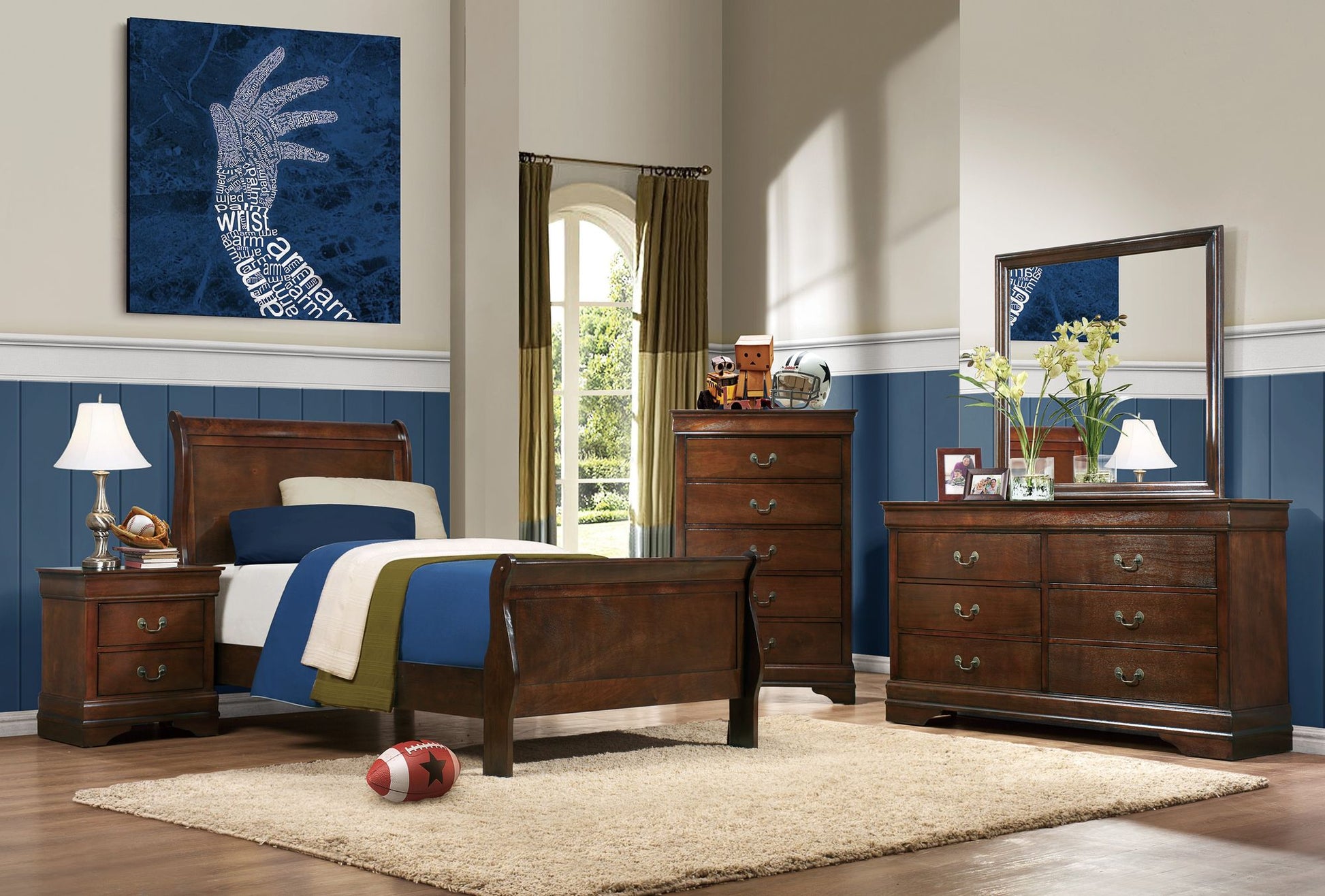 Traditional Design Brown Cherry Finish Dresser 1pc Louis Phillipe Style Classic Bedroom Furniture image 8