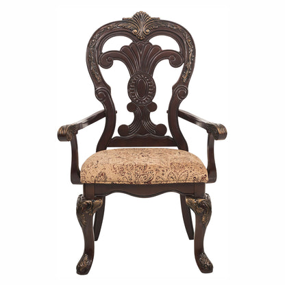 Traditional Formal Armchairs Set of 2 Cherry Finish with Gold Tipping Fabric Upholstery Wooden Dining Room Furniture image 3