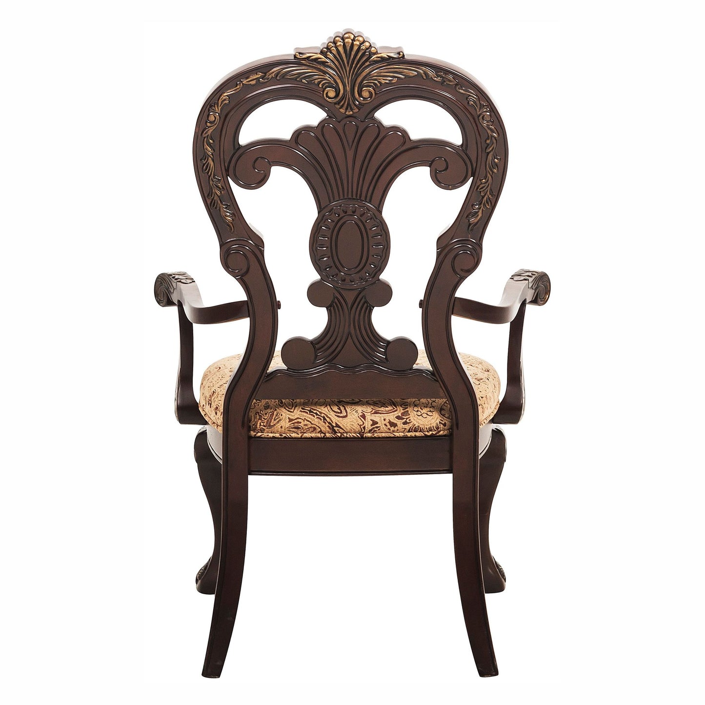 Traditional Formal Armchairs Set of 2 Cherry Finish with Gold Tipping Fabric Upholstery Wooden Dining Room Furniture image 4