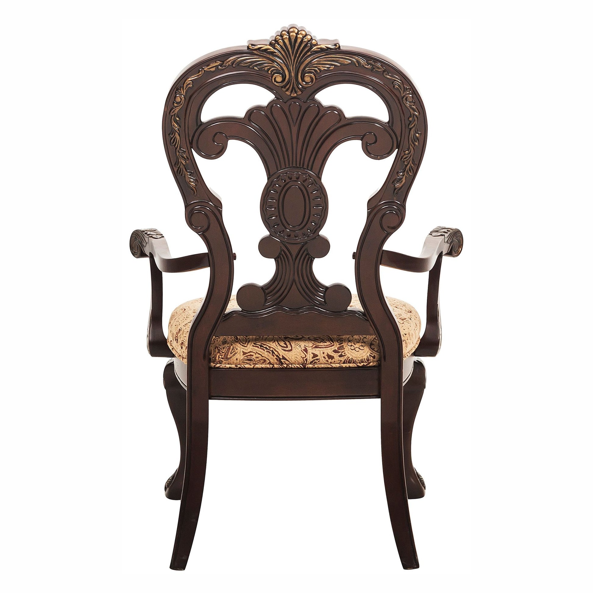 Traditional Formal Armchairs Set of 2 Cherry Finish with Gold Tipping Fabric Upholstery Wooden Dining Room Furniture image 4