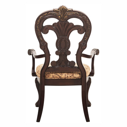 Traditional Formal Armchairs Set of 2 Cherry Finish with Gold Tipping Fabric Upholstery Wooden Dining Room Furniture image 4