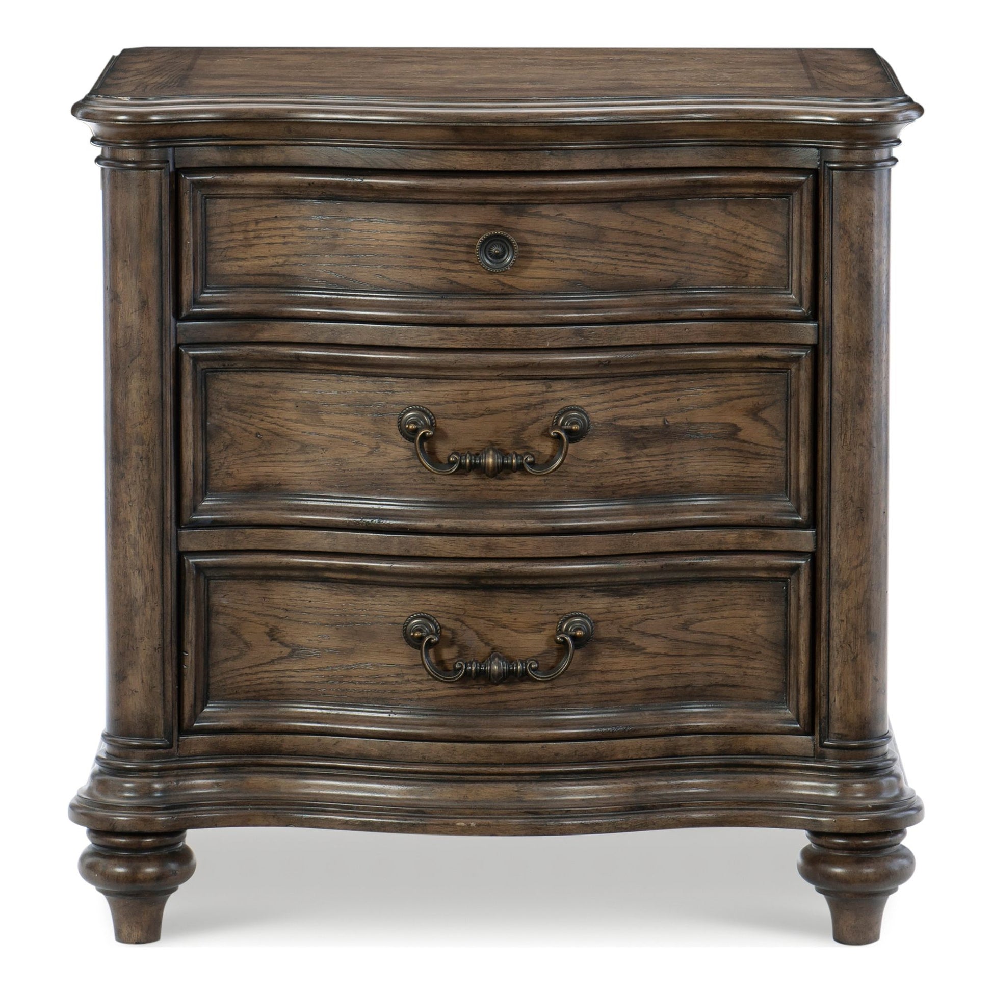 Traditional Nightstand of 3 Drawers Brown Oak Finish 1pc Bedside Table Wooden Formal Bedroom Furniture Decorative Drawer image 2
