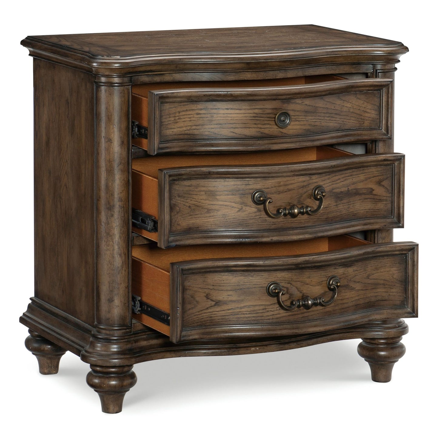 Traditional Nightstand of 3 Drawers Brown Oak Finish 1pc Bedside Table Wooden Formal Bedroom Furniture Decorative Drawer image 4