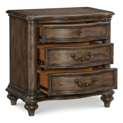 Traditional Nightstand of 3 Drawers Brown Oak Finish 1pc Bedside Table Wooden Formal Bedroom Furniture Decorative Drawer image 4