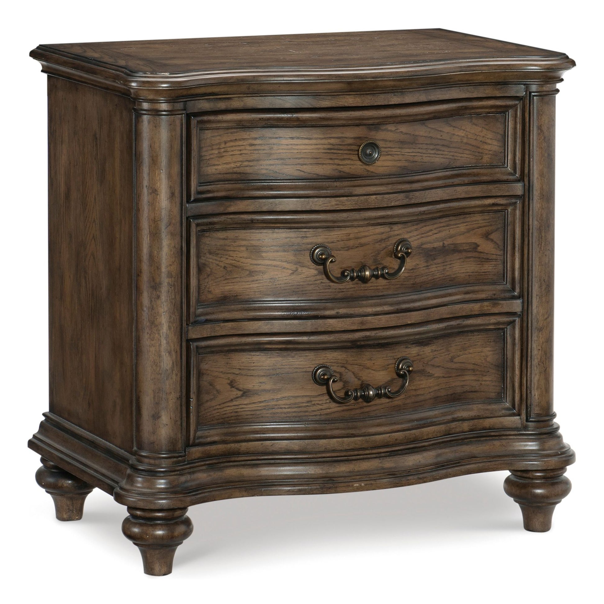 Traditional Nightstand of 3 Drawers Brown Oak Finish 1pc Bedside Table Wooden Formal Bedroom Furniture Decorative Drawer image 3
