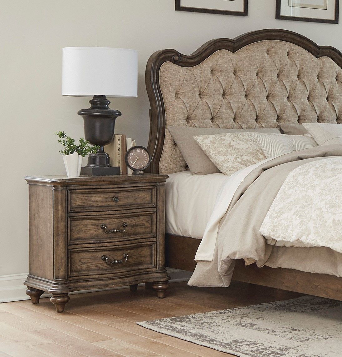 Traditional Nightstand of 3 Drawers Brown Oak Finish 1pc Bedside Table Wooden Formal Bedroom Furniture Decorative Drawer image 1