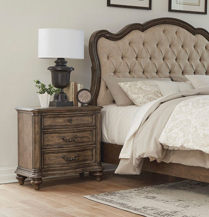 Traditional Nightstand of 3 Drawers Brown Oak Finish 1pc Bedside Table Wooden Formal Bedroom Furniture Decorative Drawer image 1