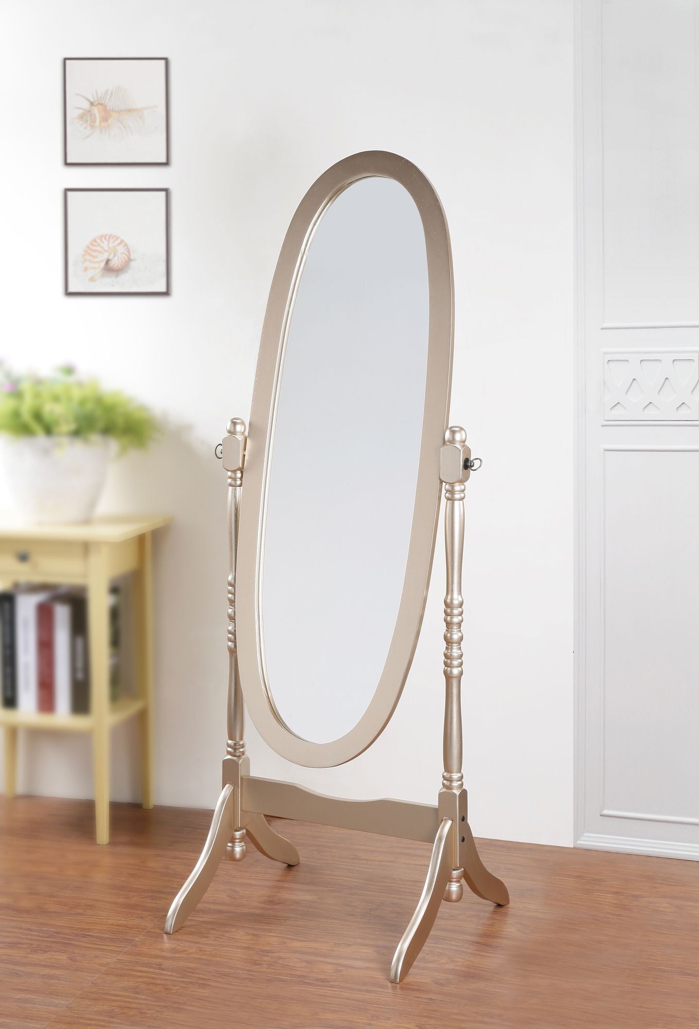 Traditional Queen Anna Style Wood Floor Cheval Mirror, Gold Finish image 1