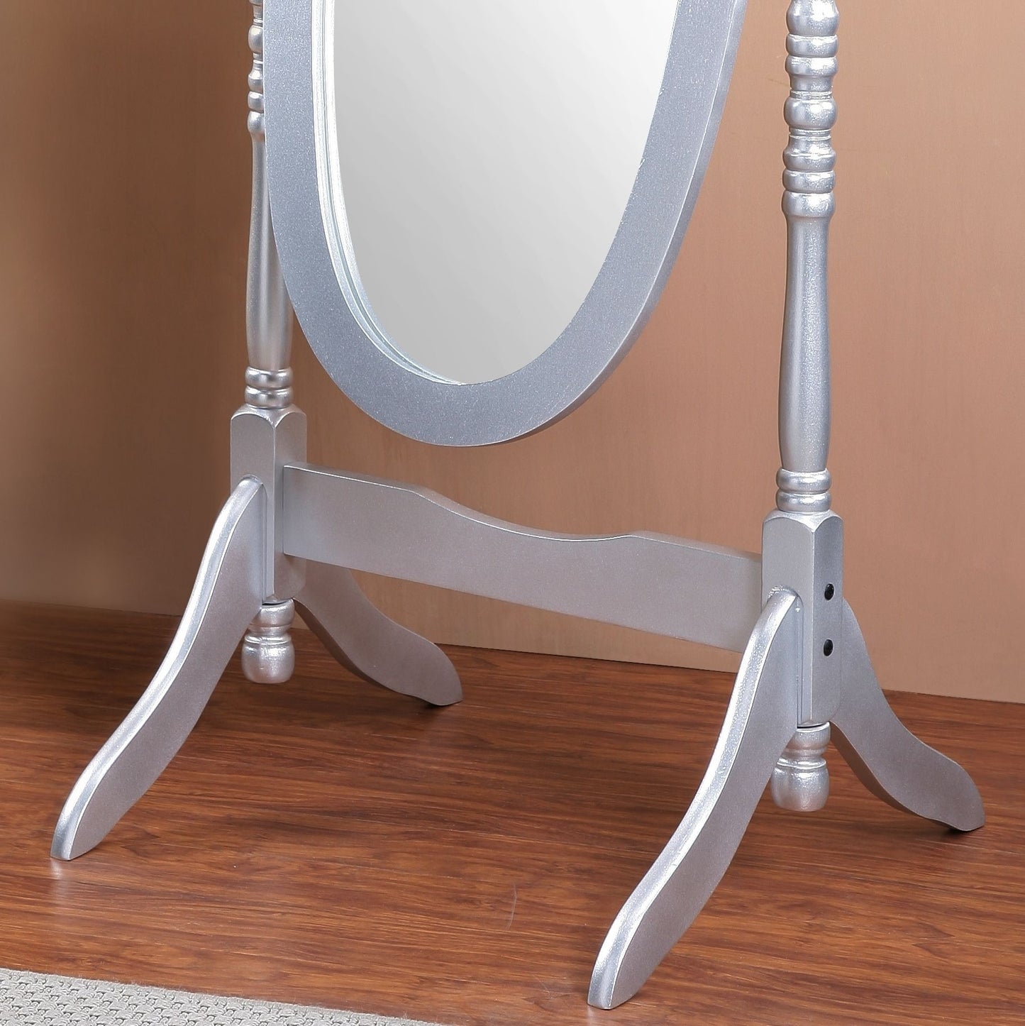 Traditional Queen Anna Style Wood Floor Cheval Mirror, Silver Finish image 3