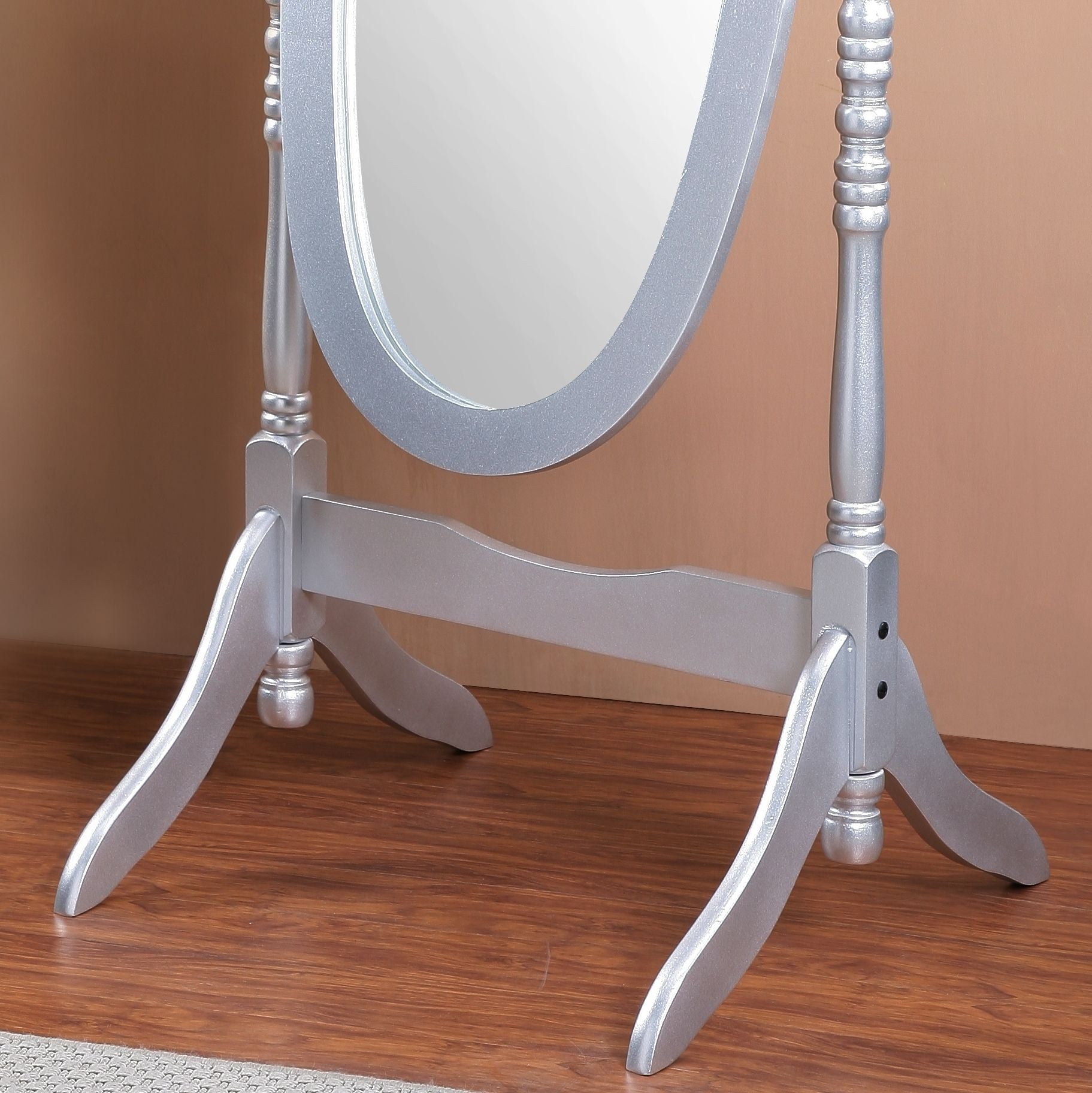 Traditional Queen Anna Style Wood Floor Cheval Mirror, Silver Finish image 3