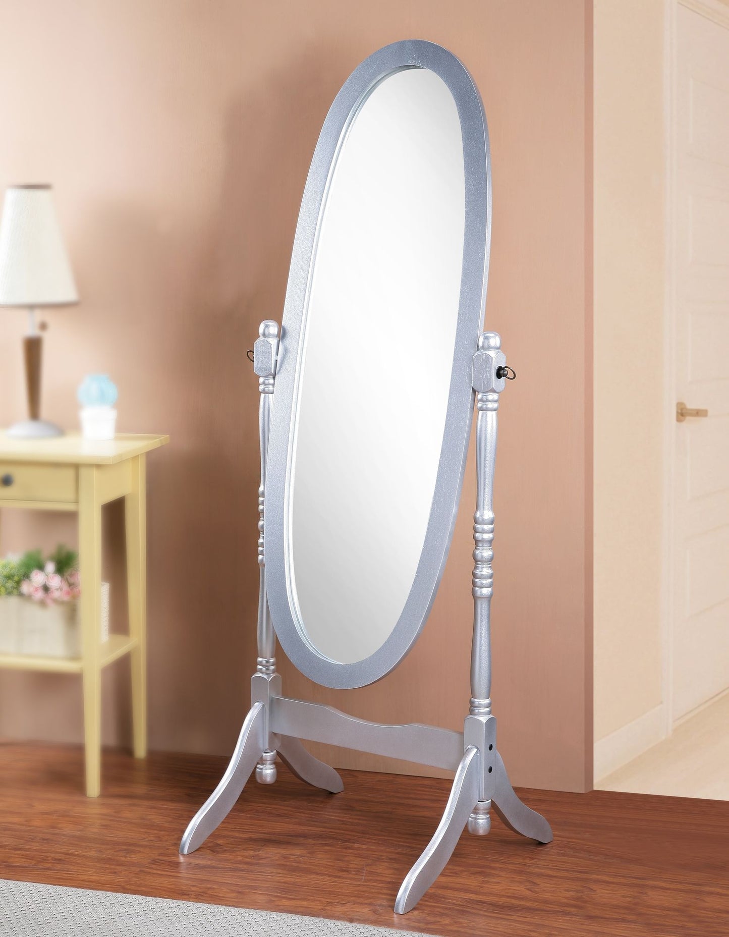 Traditional Queen Anna Style Wood Floor Cheval Mirror, Silver Finish image 1