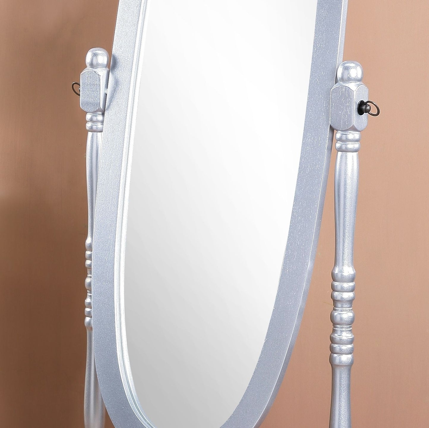 Traditional Queen Anna Style Wood Floor Cheval Mirror, Silver Finish image 2