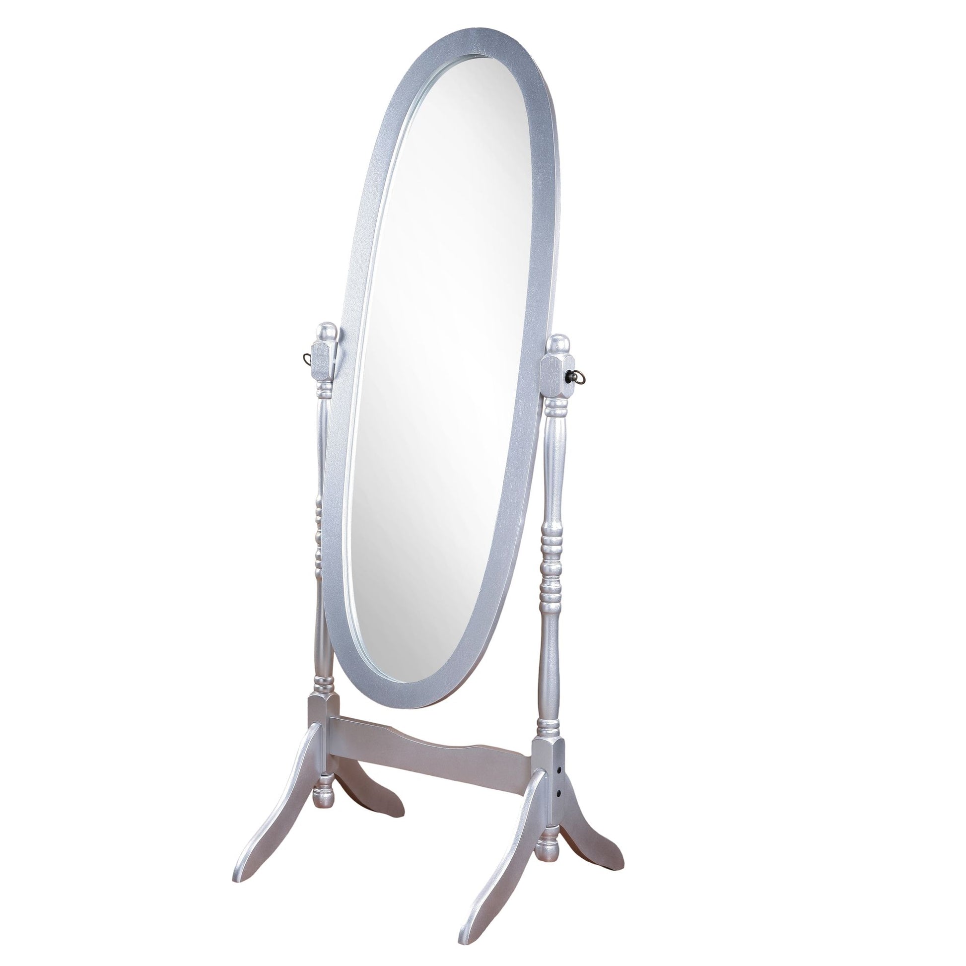 Traditional Queen Anna Style Wood Floor Cheval Mirror, Silver Finish image 5