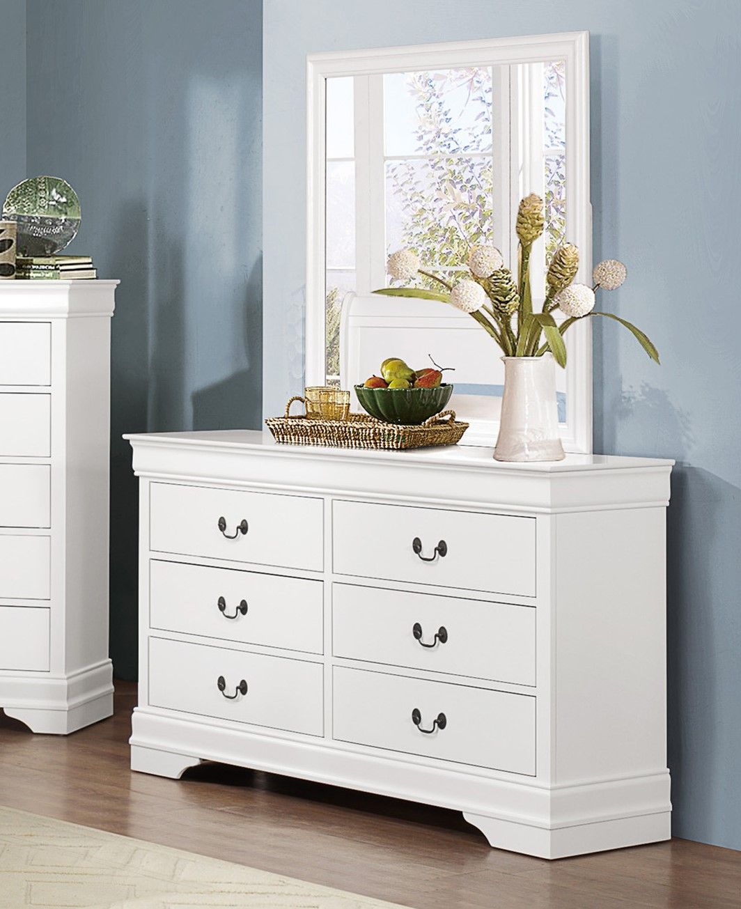 Traditional White Dresser Louis Phillippe Style Antique Drop Handles Classic Bedroom Furniture image 5
