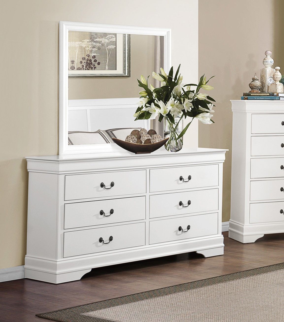 Traditional White Dresser Louis Phillippe Style Antique Drop Handles Classic Bedroom Furniture image 4