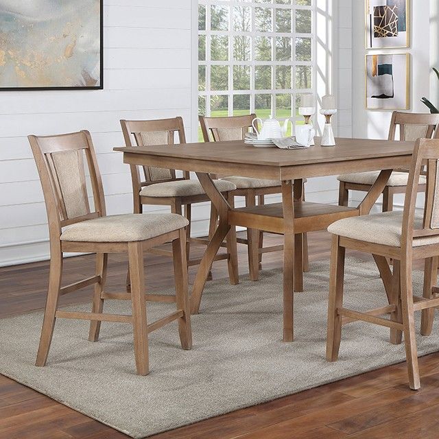 Transitional counter height chair set of 2 natural wood beige upholstered side view