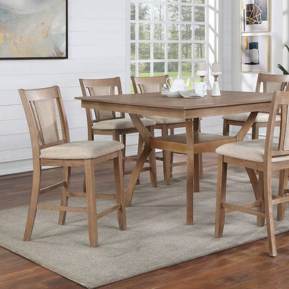 Transitional counter height chair set of 2 natural wood beige upholstered side view