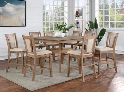 Transitional counter height chairs natural wood beige leatherette seat detail