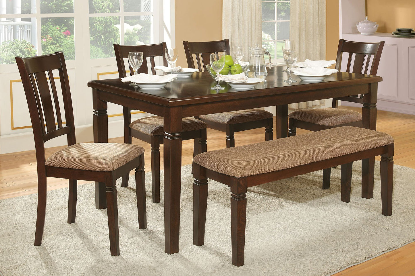 Transitional Style Dining Chair 2pc Set Wooden Frame Espresso Finish Fabric Upholstered Seat Kitchen Dining Furniture image 3
