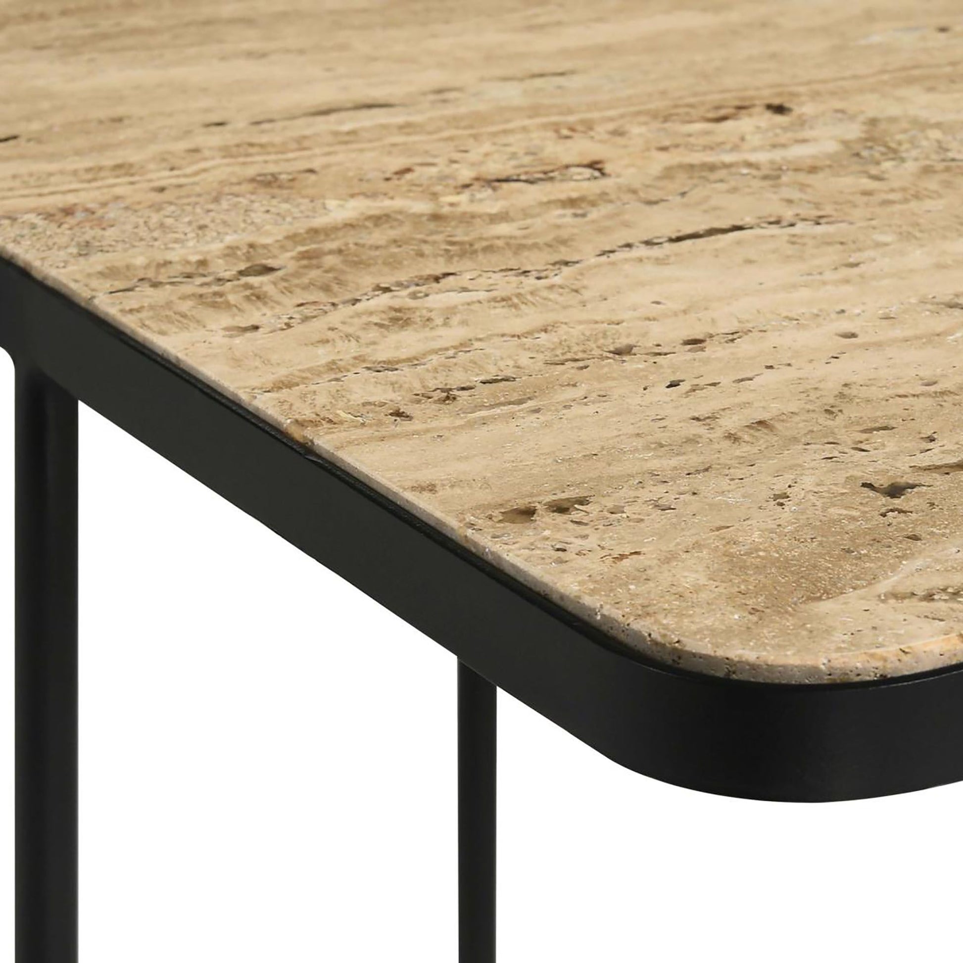 Travertine and Black Accent Table image 6