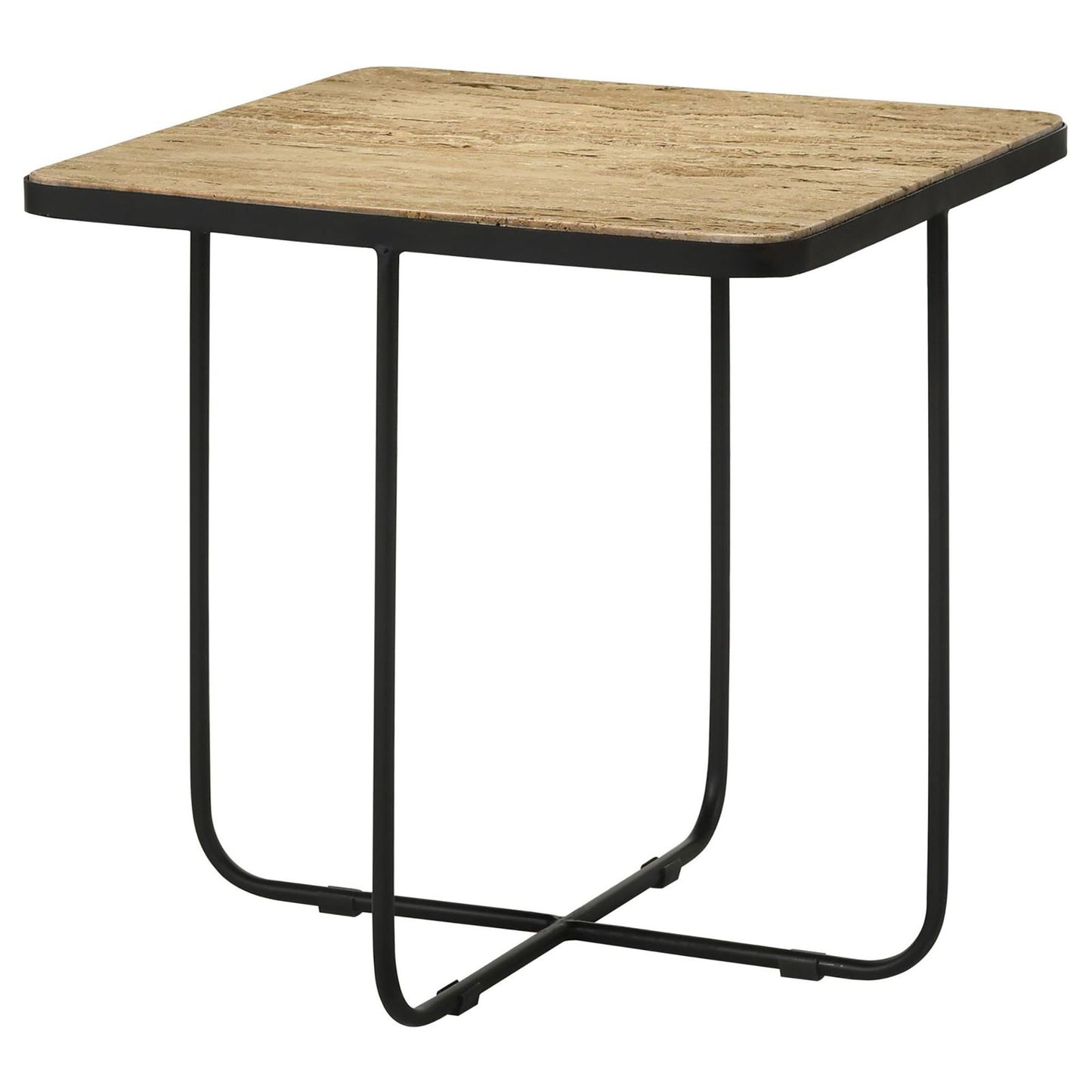 Travertine and Black Accent Table image 2