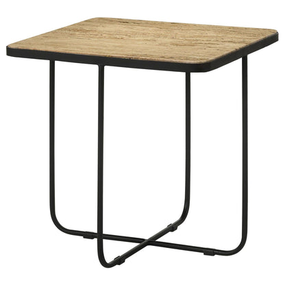 Travertine and Black Accent Table image 2