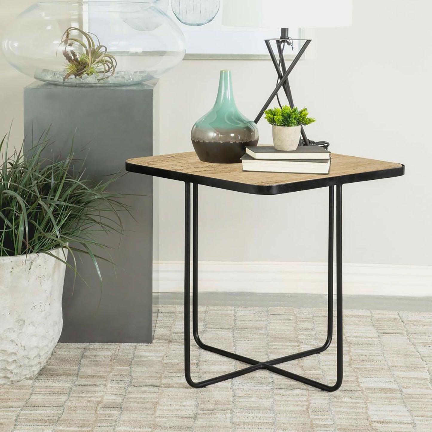 Travertine and Black Accent Table image 1