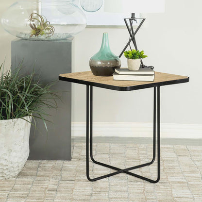 Travertine and Black Accent Table image 1