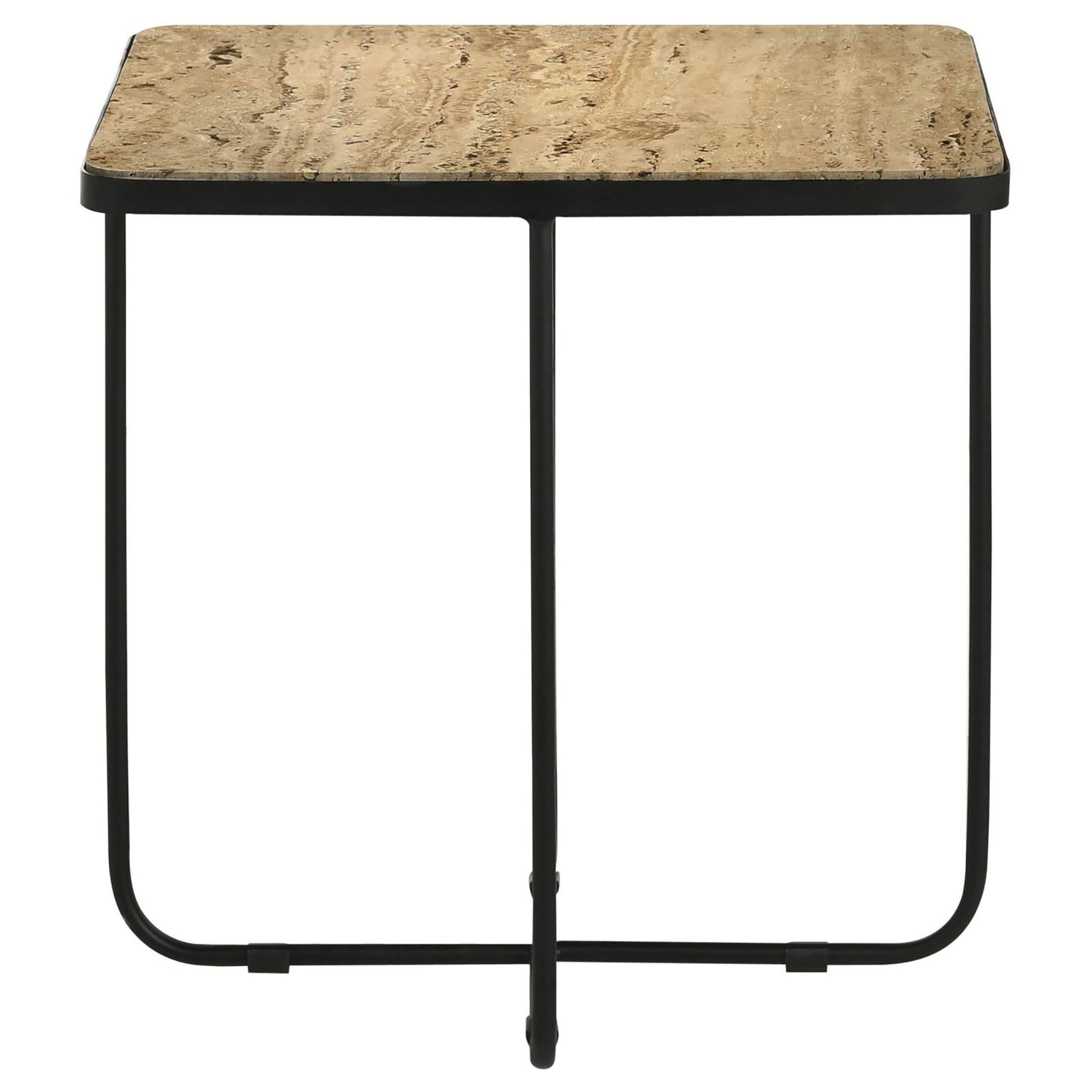 Travertine and Black Accent Table image 5