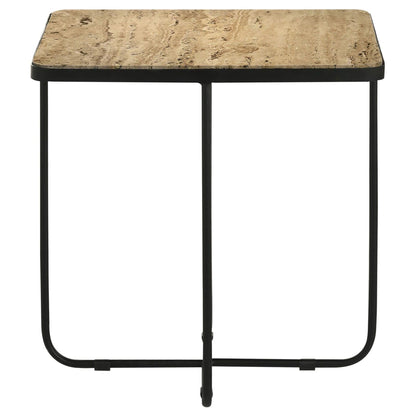 Travertine and Black Accent Table image 5