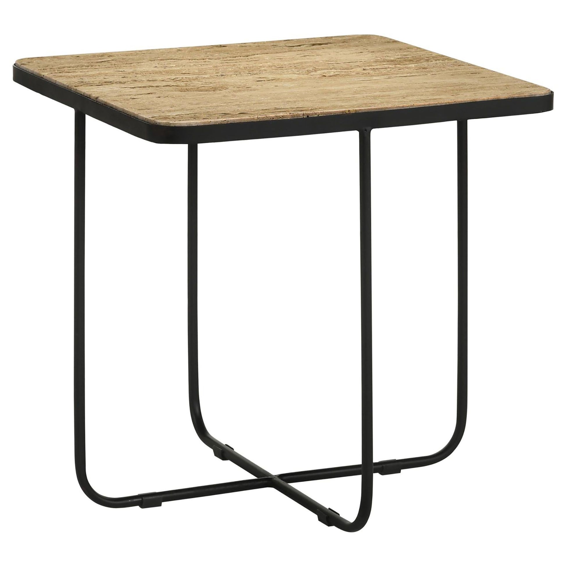Travertine and Black Accent Table image 3