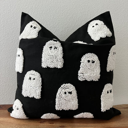 Tufted throw pillow cover Halloween fall decor Ghost style neutral colors