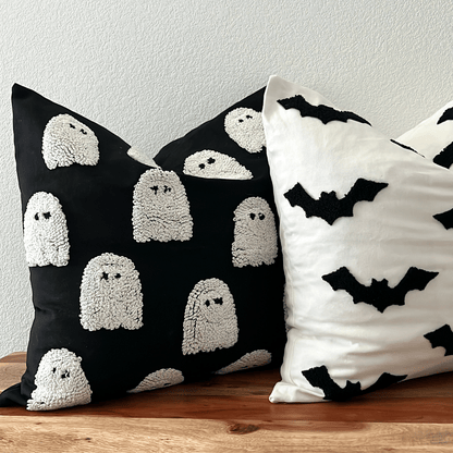 Tufted throw pillow cover Halloween fall decor Ghost style front view