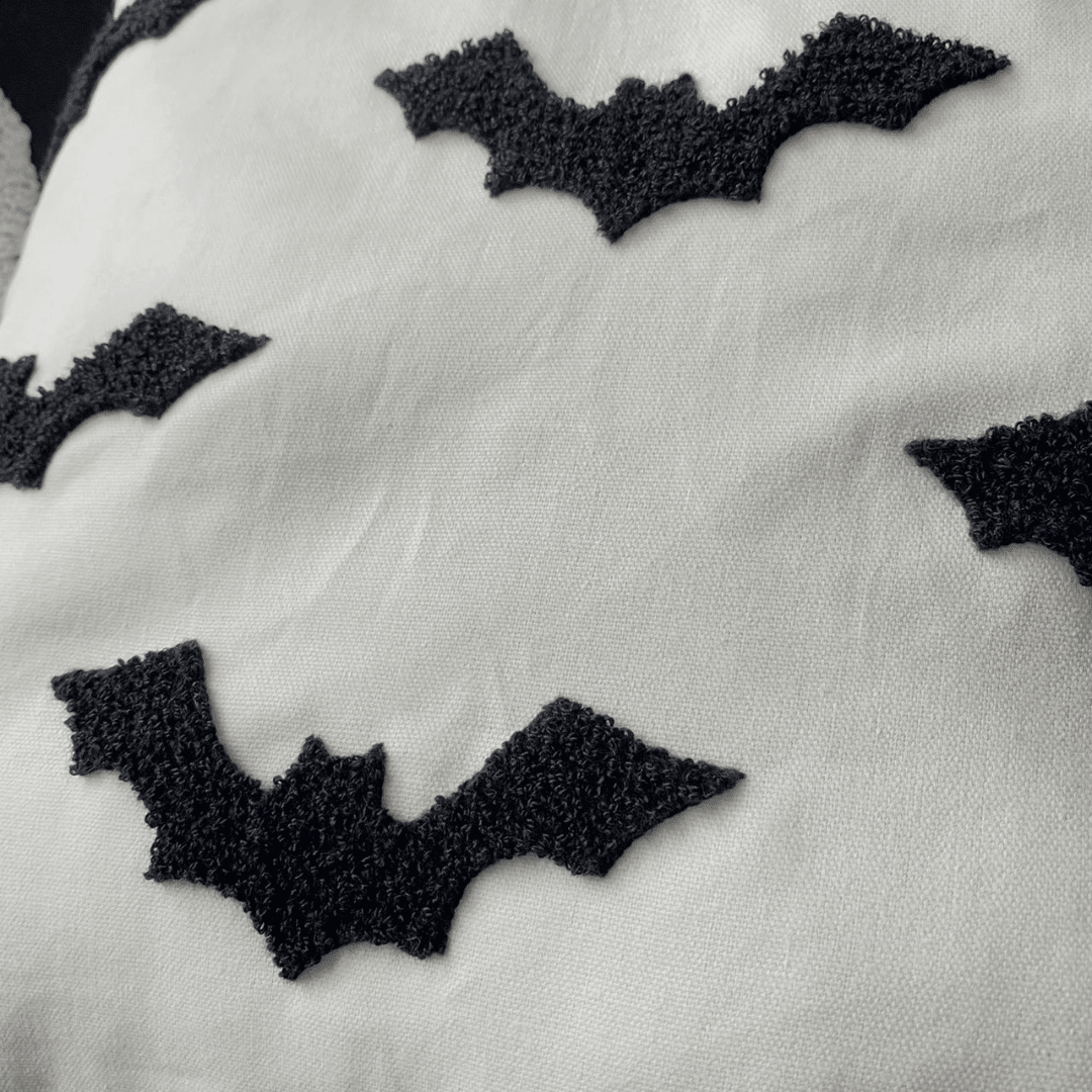 Tufted throw pillow cover Halloween fall decor Bat style front view