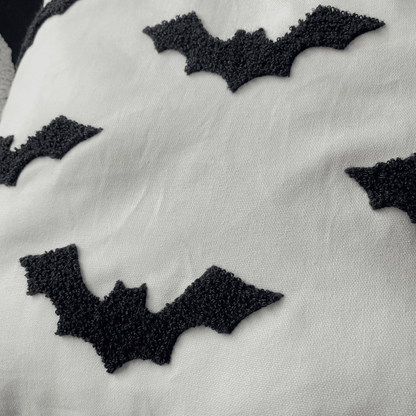 Tufted throw pillow cover Halloween fall decor Bat style front view