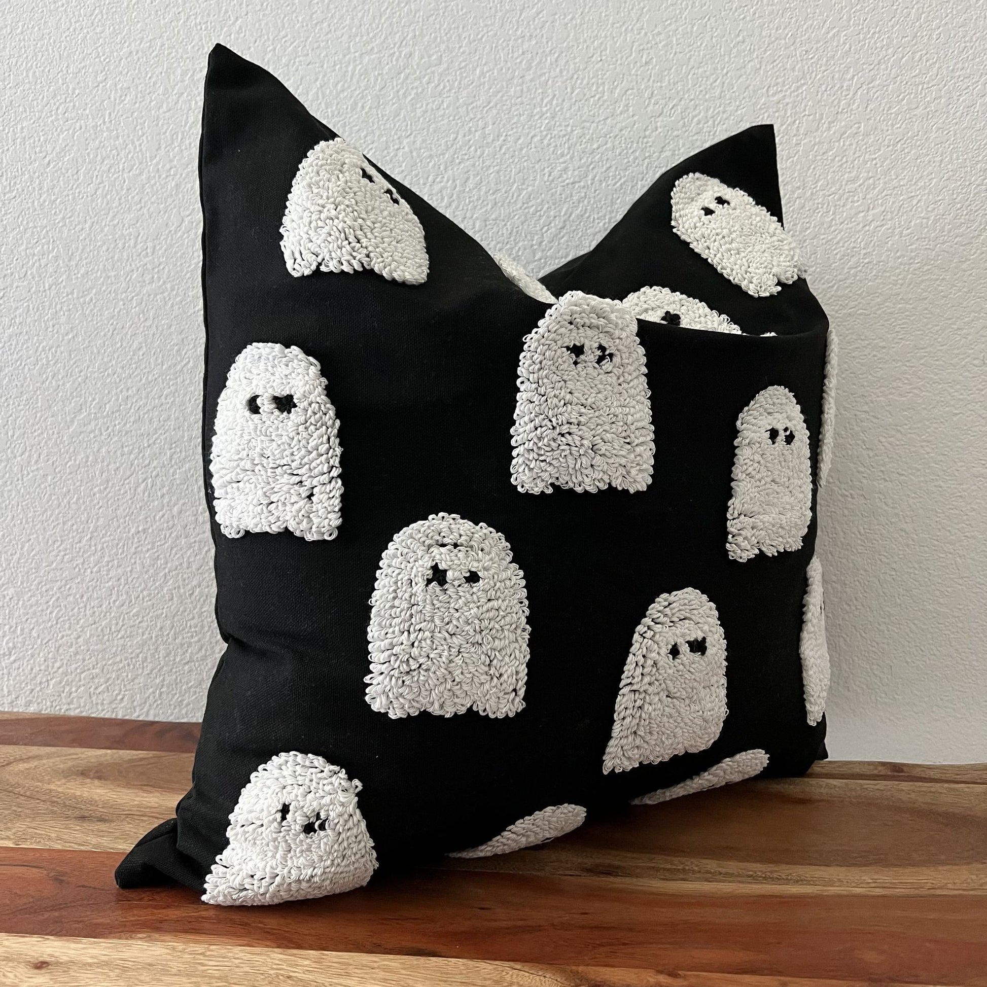 Tufted throw pillow cover Halloween fall decor Bat style neutral colors