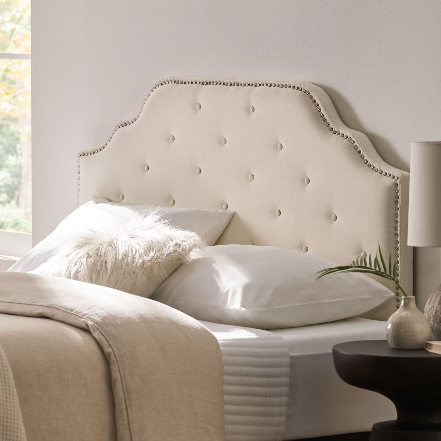 Tufted Upholstered Headboard Queen Size, Solid Wood Head Board with Durable Metal Legs, Adjustable Height Queen headboar image 4