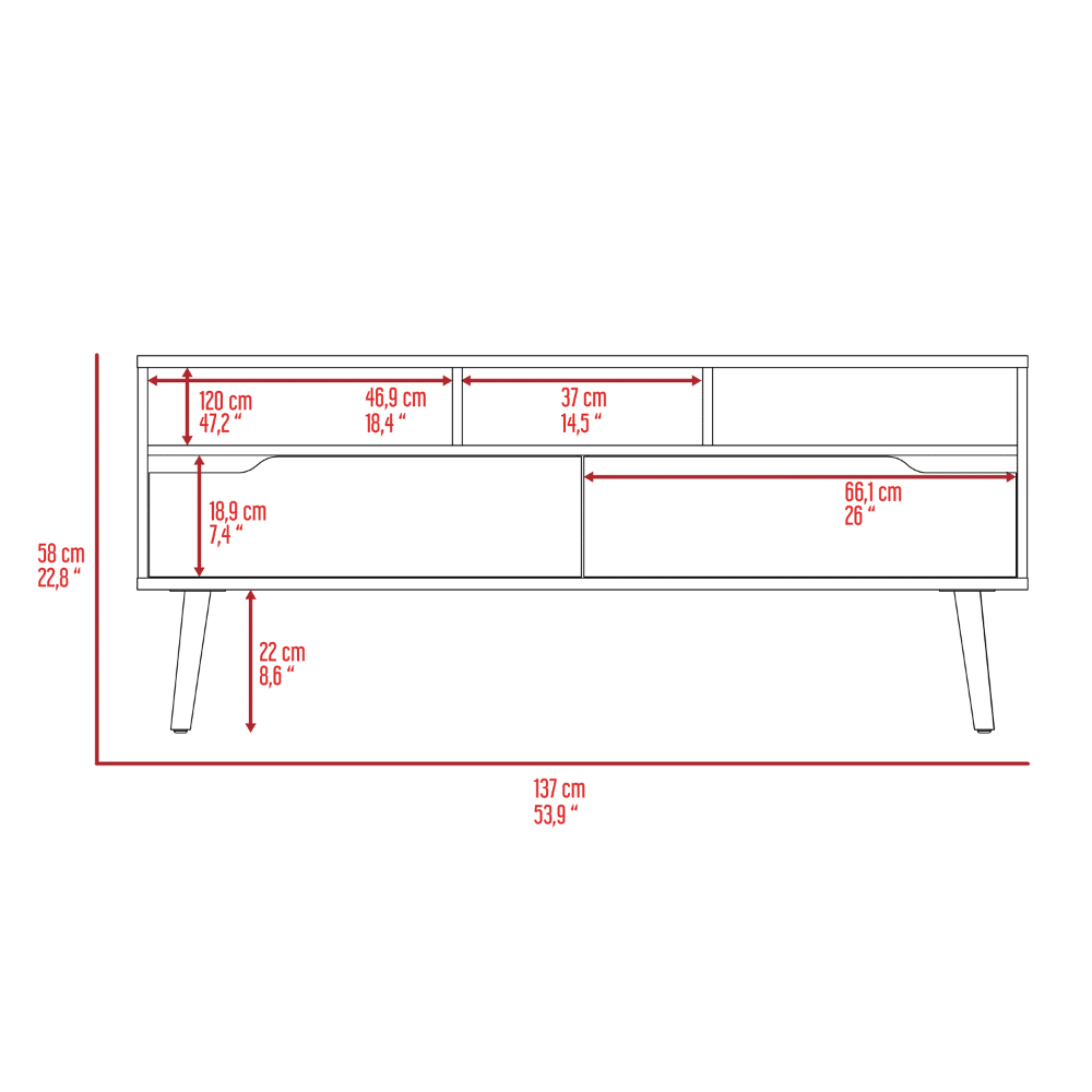 Tv Stand for TV´s up 52", Three Open Shelves, Two Flexible Drawers, Dark Walnut image 6