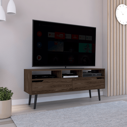 Tv Stand for TV´s up 52", Three Open Shelves, Two Flexible Drawers, Dark Walnut image 1