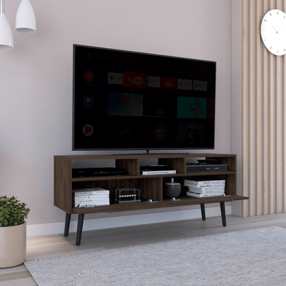 Tv Stand for TV´s up 52", Three Open Shelves, Two Flexible Drawers, Dark Walnut image 2