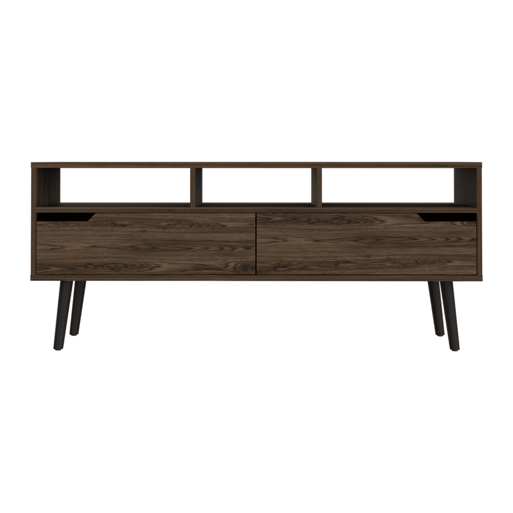 Tv Stand for TV´s up 52", Three Open Shelves, Two Flexible Drawers, Dark Walnut image 3