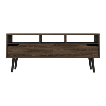 Tv Stand for TV´s up 52", Three Open Shelves, Two Flexible Drawers, Dark Walnut image 3