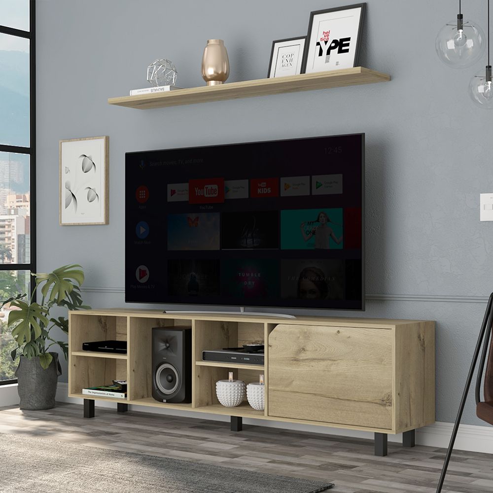 TV Stand for TV´s up 70" Estocolmo, Four Open Shelves, Light Oak Finish image 7