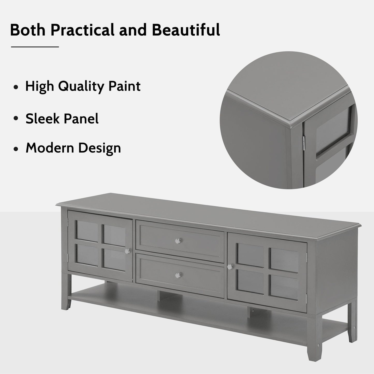 TV Stand for TVs up to 60'', Entertainment Center with Multifunctional Storage Space, TV Cabinet with Modern Design, Med image 7