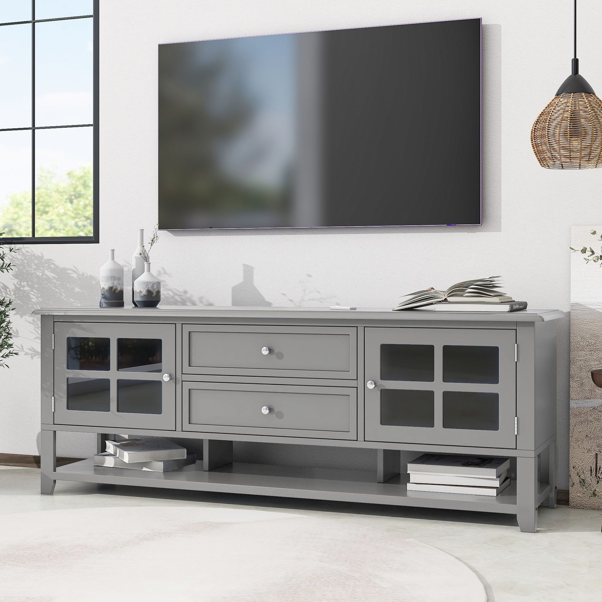 TV Stand for TVs up to 60'', Entertainment Center with Multifunctional Storage Space, TV Cabinet with Modern Design, Med image 4