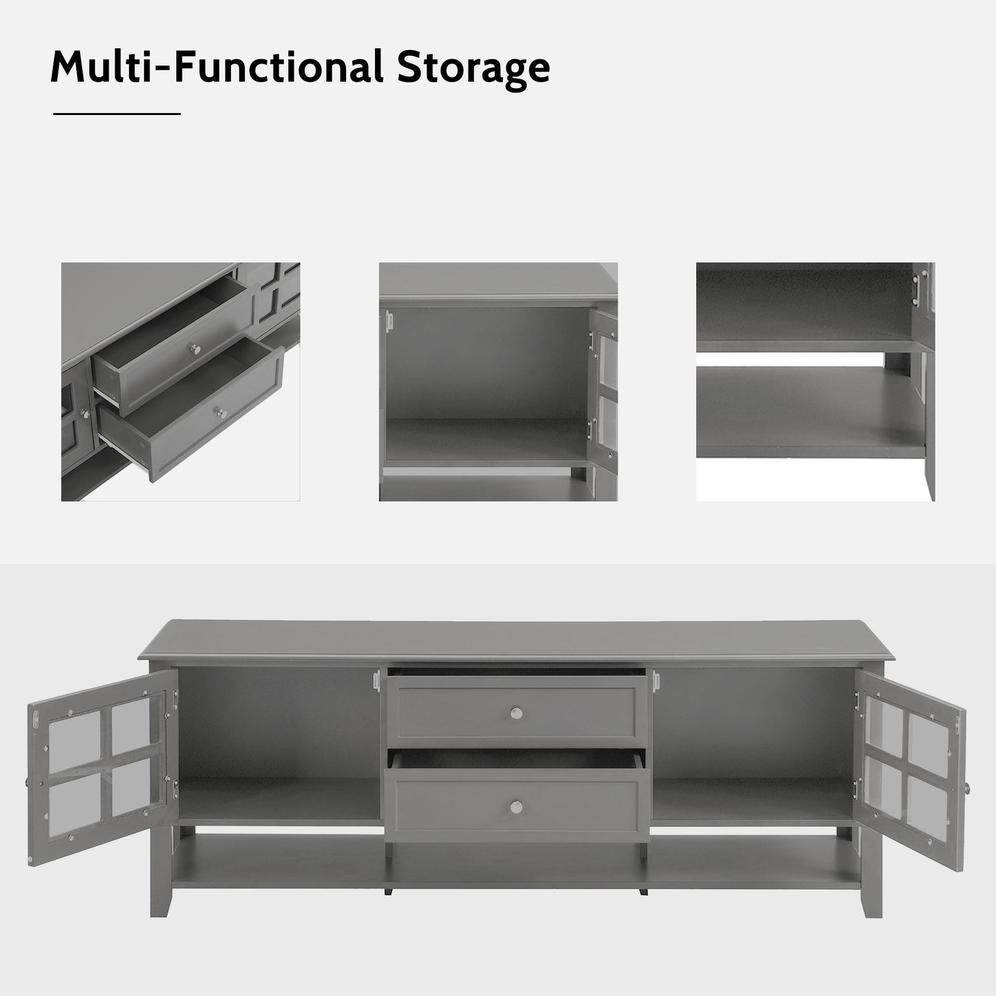 TV Stand for TVs up to 60'', Entertainment Center with Multifunctional Storage Space, TV Cabinet with Modern Design, Med image 5