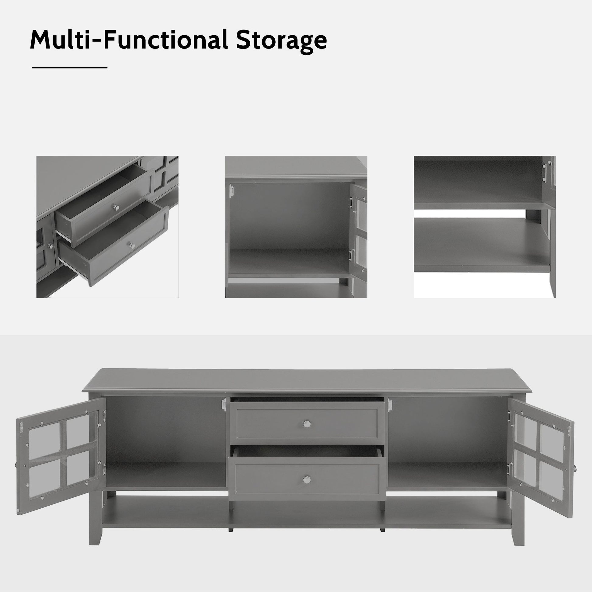 TV Stand for TVs up to 60'', Entertainment Center with Multifunctional Storage Space, TV Cabinet with Modern Design, Med image 5