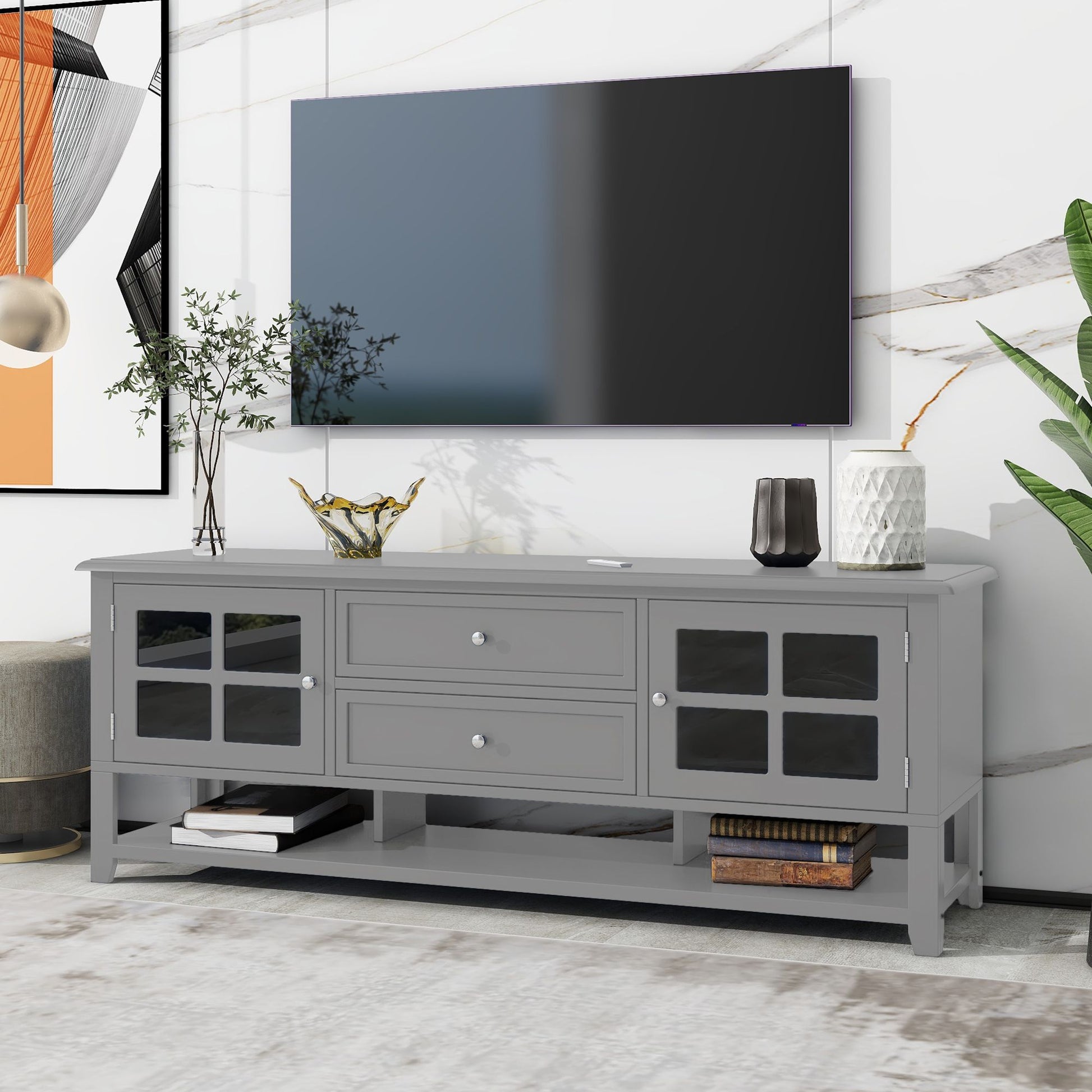 TV Stand for TVs up to 60'', Entertainment Center with Multifunctional Storage Space, TV Cabinet with Modern Design, Med image 2