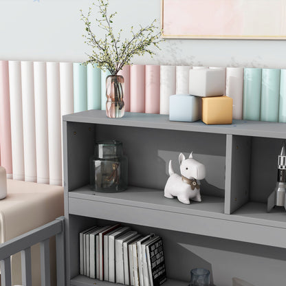 Twin Floor Bed with Bedside Bookcase,Shelves,Guardrails,Grey image 13