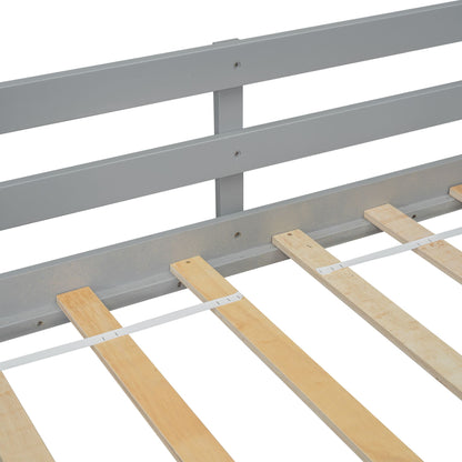 Twin Low Loft House Bed with Slide, Ladder, Safety Guardrails, House Roof Frame,Grey image 7